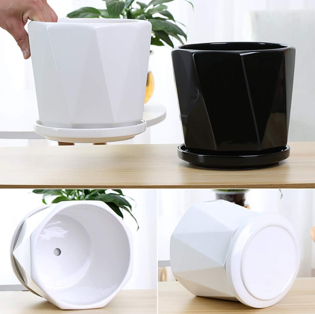 Set of 3 White Ceramic Plant Pots with Saucer Y9508