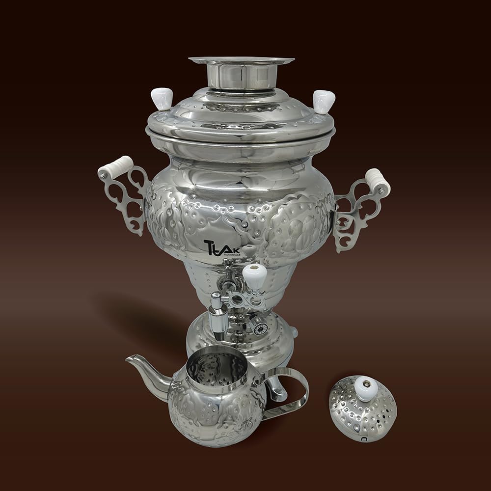 Electric Stainless Steel Samovar Tea Kettle (1 liter) Large Stainless Steel (5.0 Liters) Silver Y408