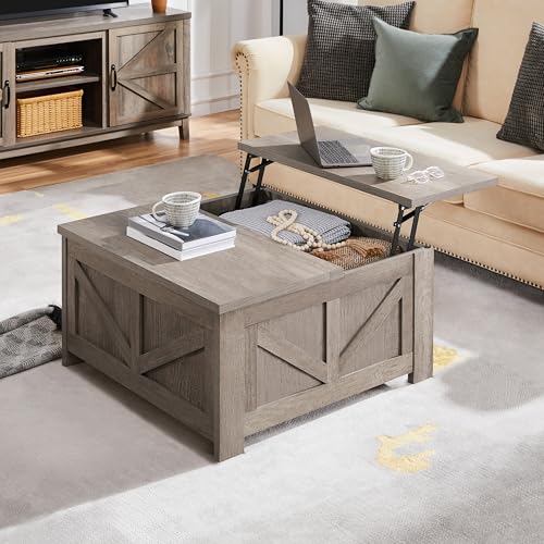 Gray Lift Top Coffee Table with Hidden Storage Compartment W36003