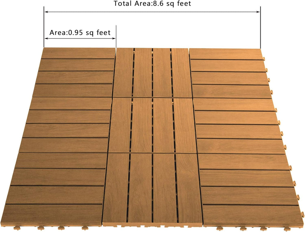 9PCS Aluminum Interlocking Deck Patio Tiles, 12” x 12” Wood Acacia B357