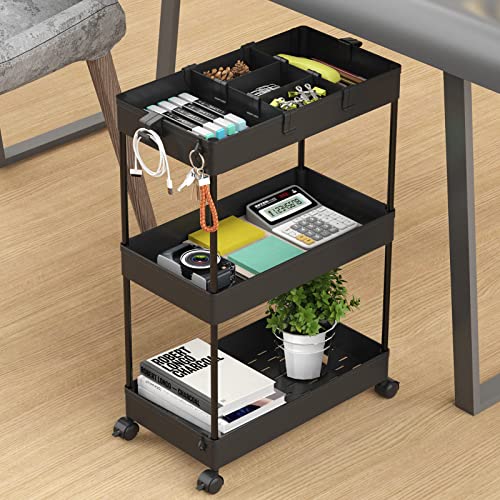 Black 3 Tier Rolling Cart with Wheels N879793