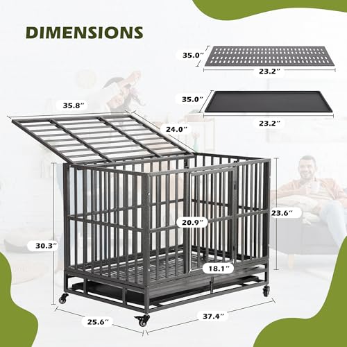 38 inch Folding Dog Crate with Removable Tray I525