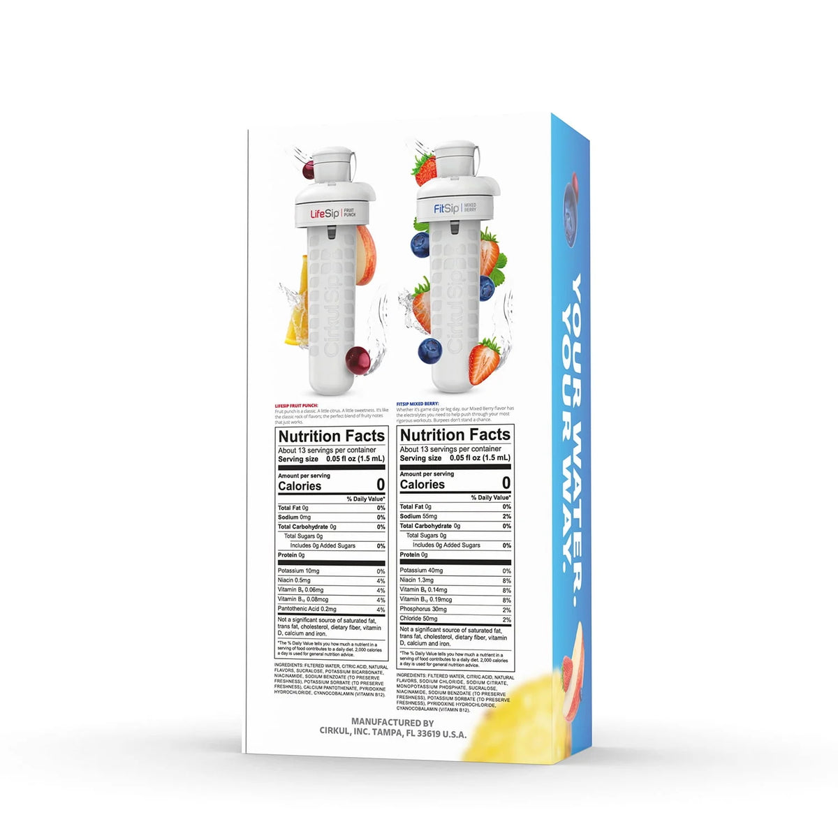 22 oz Plastic Water Bottle with Blue Lid and 2 Flavor Cartridges I436201