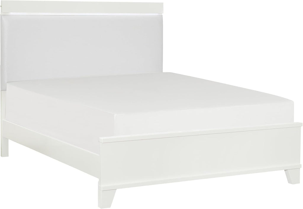 White High Gloss Finish Full Bed with Faux Leather Upholstered Headboard N981296