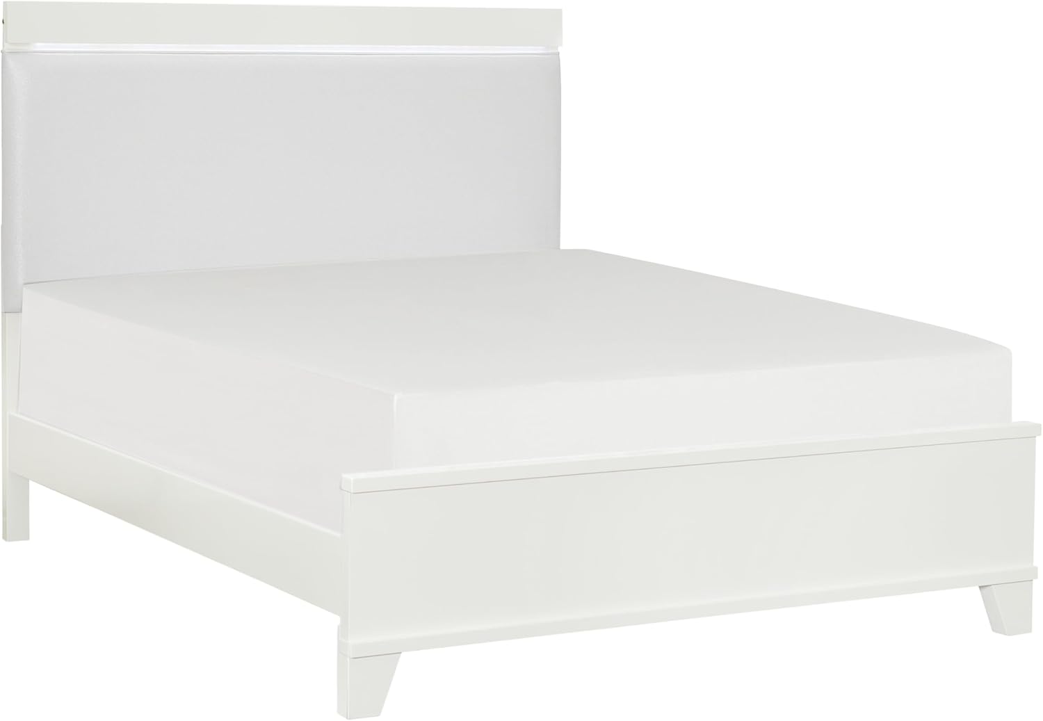 White High Gloss Finish Full Bed with Faux Leather Upholstered Headboard N981296