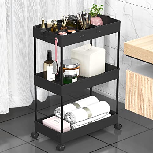 Black 3 Tier Rolling Cart with Wheels N879793