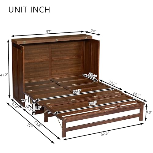 Queen Size Walnut Cabinet Murphy Bed with Drawer V4040
