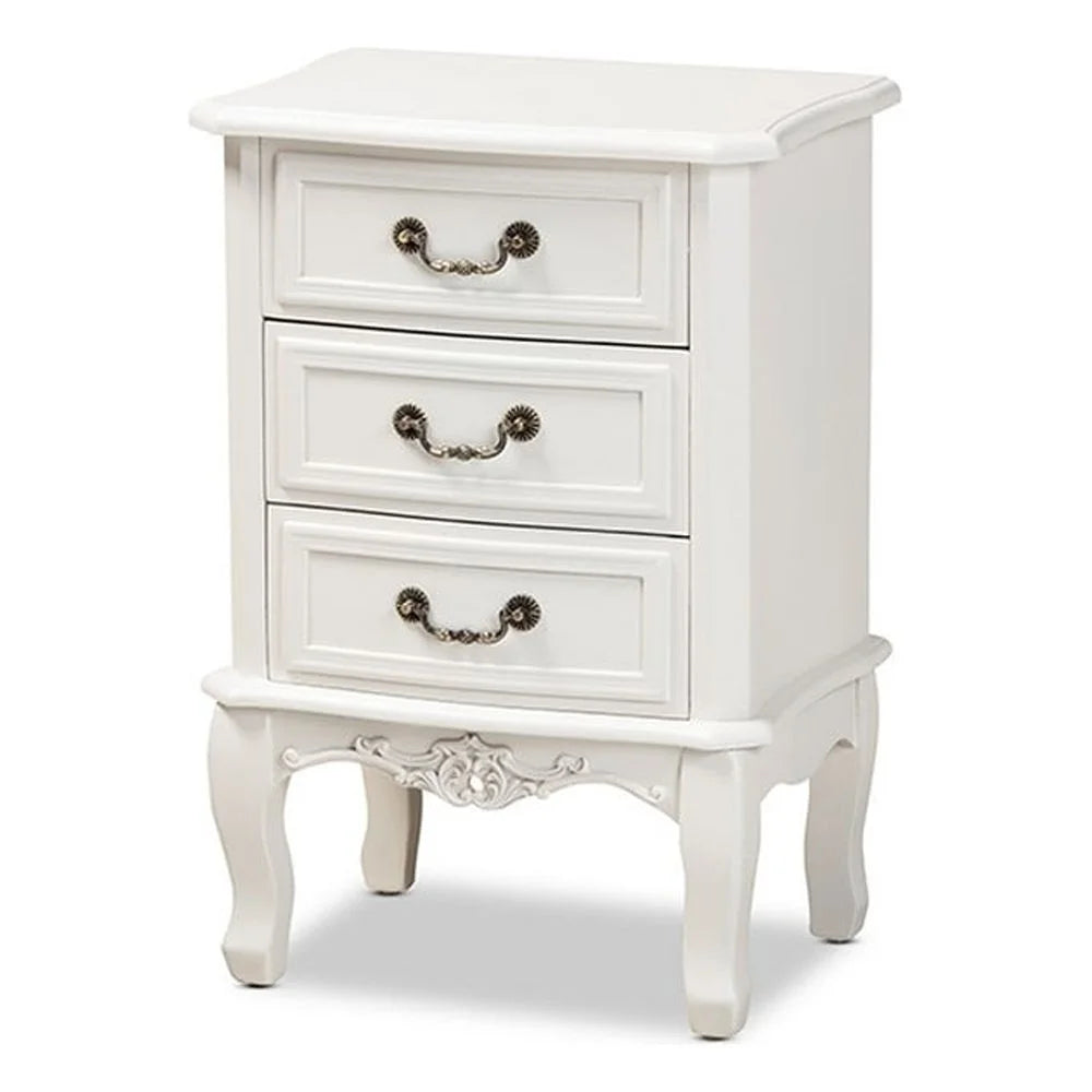 White 3-Drawer Wood Nightstand P63779