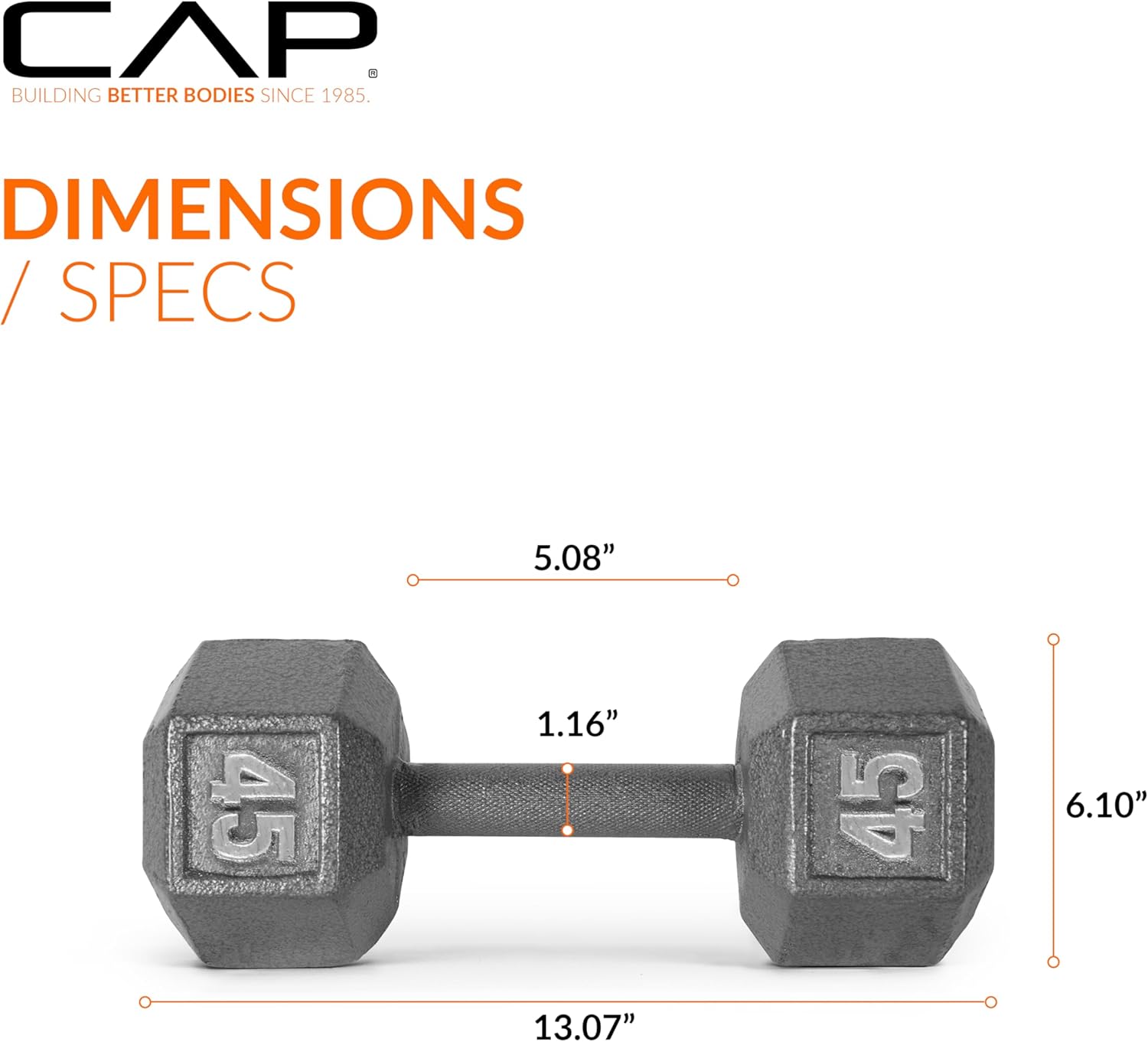 45 lb Cast Iron Hex Dumbbell W1097