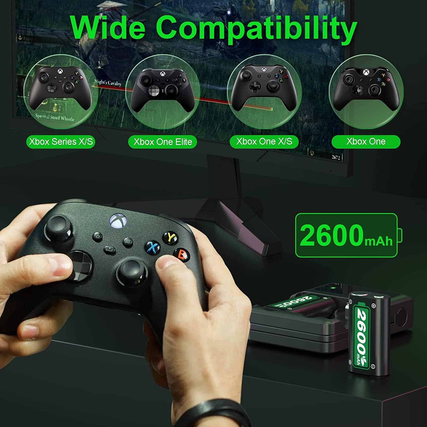 2x2600mAh Controller Battery Pack with Charger Station for Xbox K12502