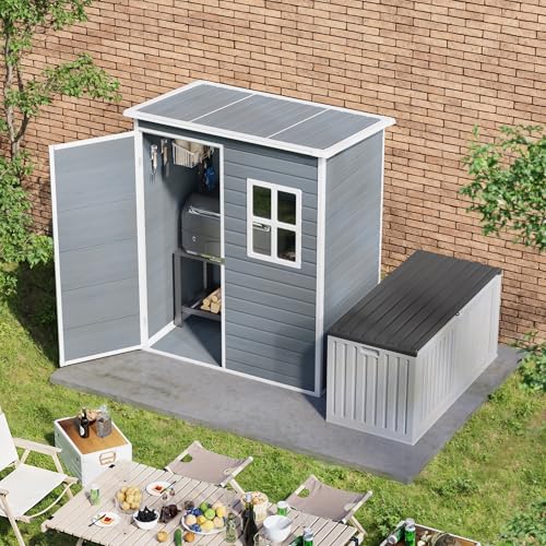 6x4 FT Outdoor Storage Shed with Floor, Resin, Lockable Doors D87109