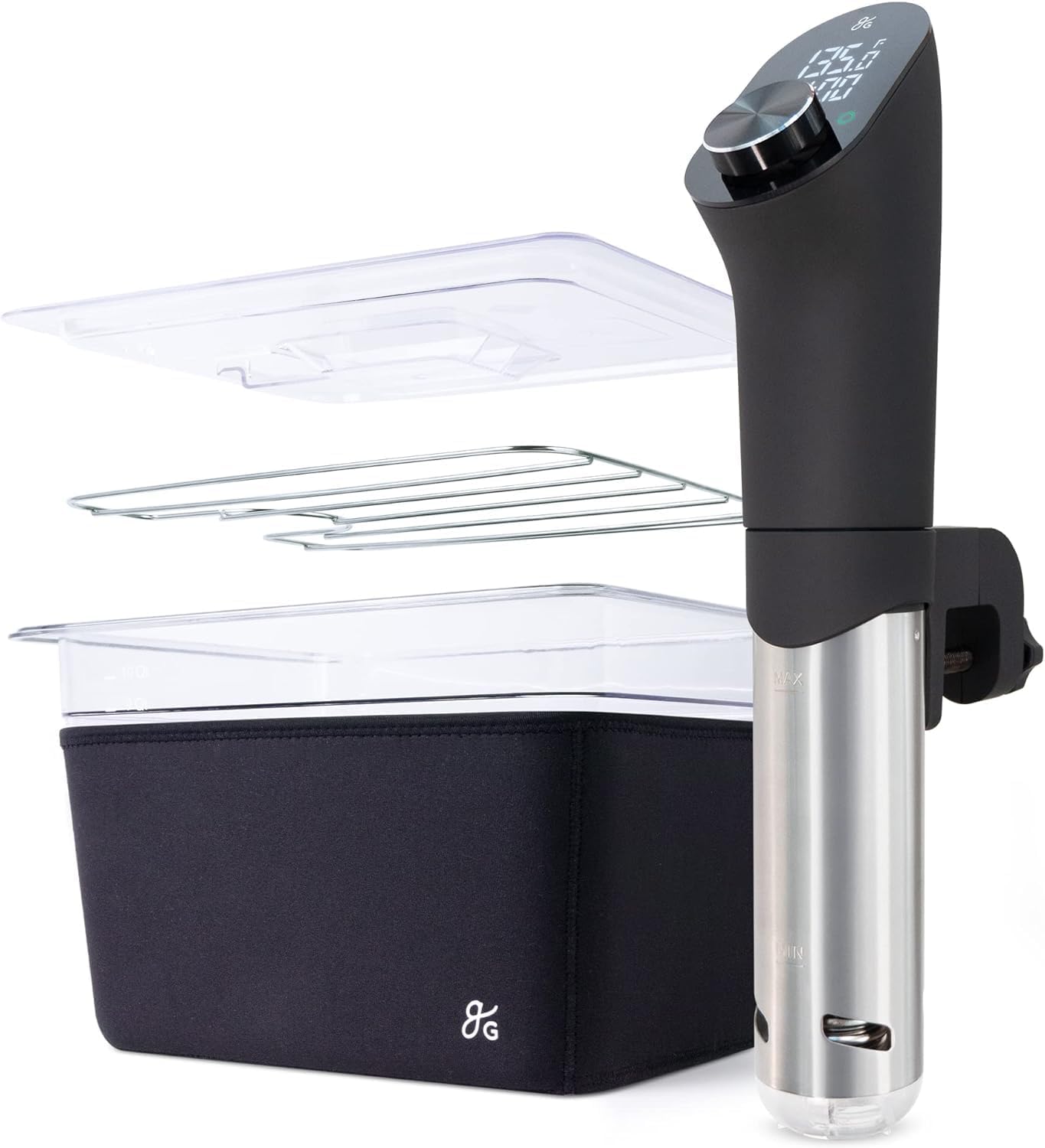 1100 Watt Sous Vide Cooker with Plastic Container, Lid, and Neoprene Sleeve C221215