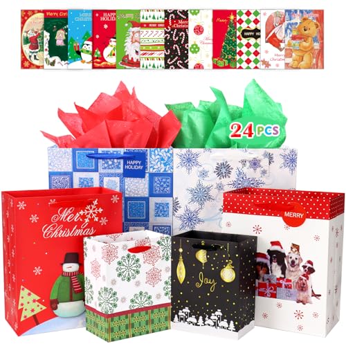 4 Extra Large 4 Large 4 Medium Christmas Print Gift Bags with Handles U763750