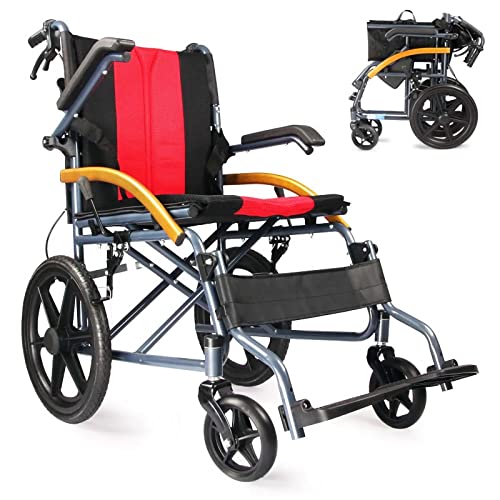 Heavy Duty Lightweight Folding Transport Wheelchair with Handbrakes, 18 Inch Seat D93316