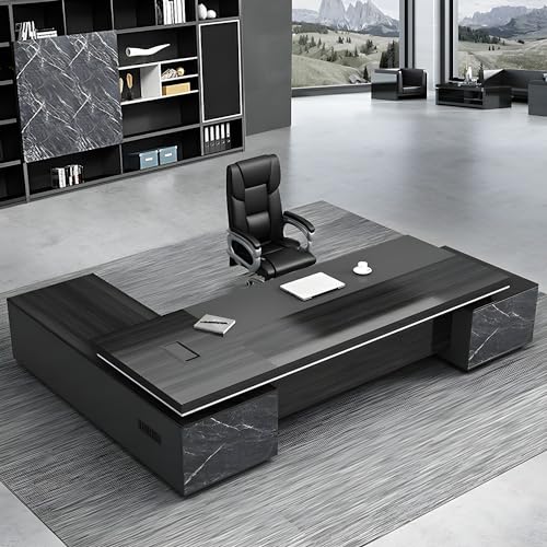 Black L-Shaped Executive Desk with Drawers 79" L x 63" W x 29.5" H Right Hand Return R396637