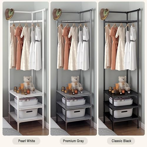 Gray 3-tiers Corner Coat Rack with Storage C52969