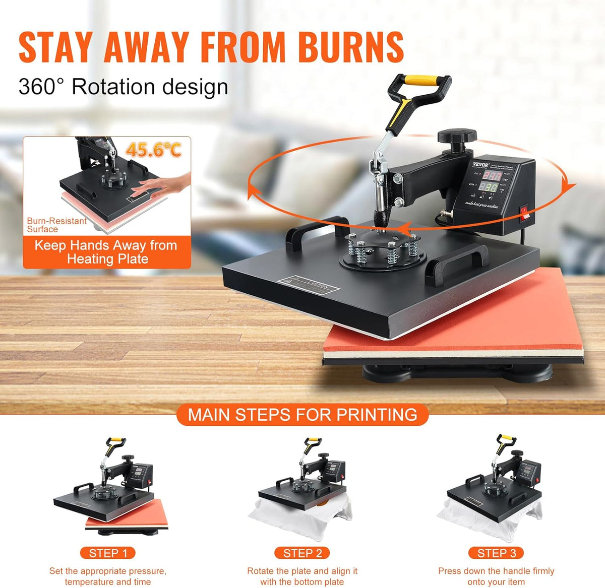 15x15 Heat Press Machine with Hat Press, 360° Swing Away Digital Tshirt Press Machine J971733