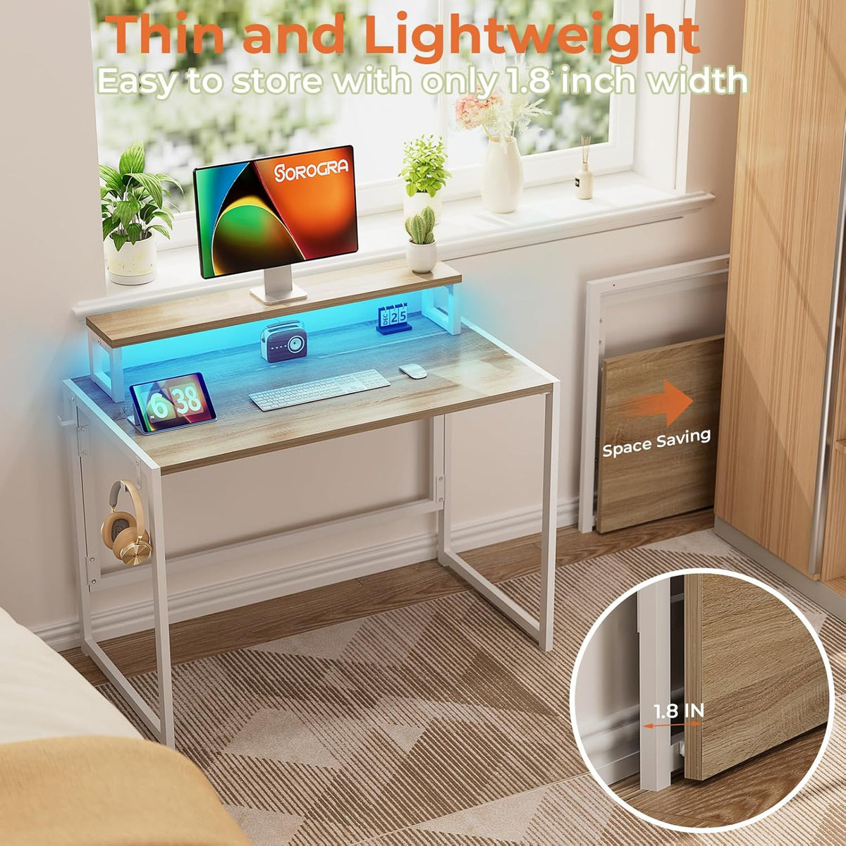31.5 inch Folding Desk with Led Lights M75652