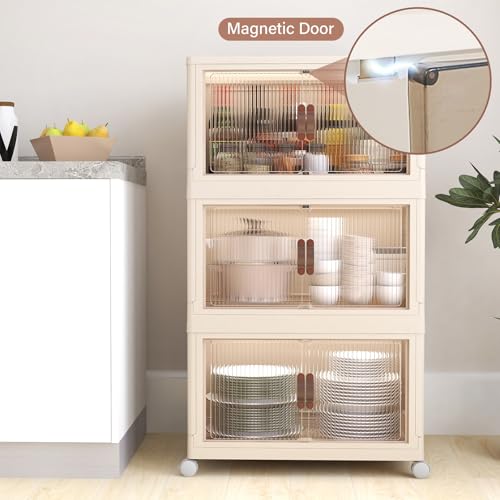 65QT Stackable Plastic Storage Bins with Wheels 3 Pack X5986