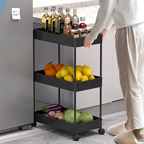 Black 3 Tier Rolling Cart with Wheels N879793