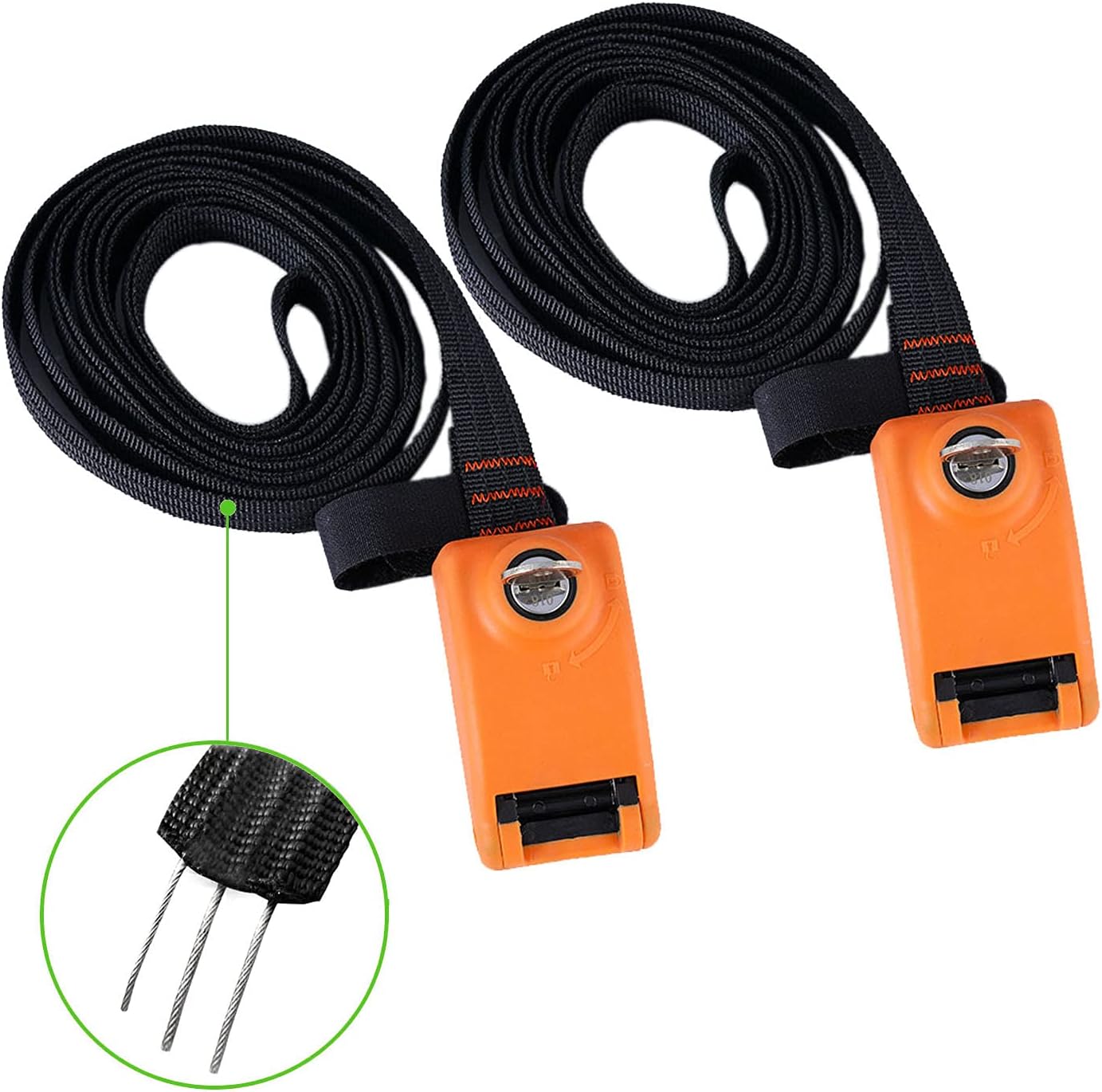 15ft Lockable Tie Down Strap with Silicone Buckle, 2 Pack (Orange) N93766