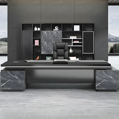 Black L-Shaped Executive Desk with Drawers 79" L x 63" W x 29.5" H Right Hand Return R396637
