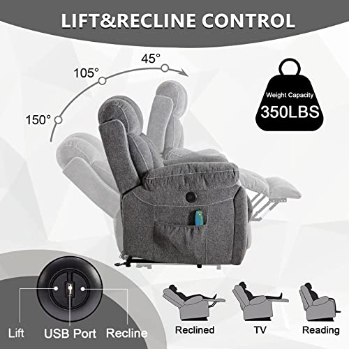 Light Gray Power Lift Recliner Chair with Massage and Heat R131598