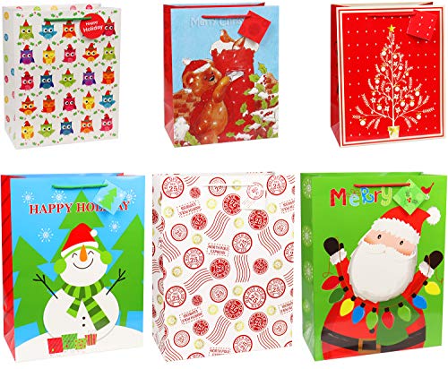 4 Extra Large 4 Large 4 Medium Christmas Print Gift Bags with Handles U763750