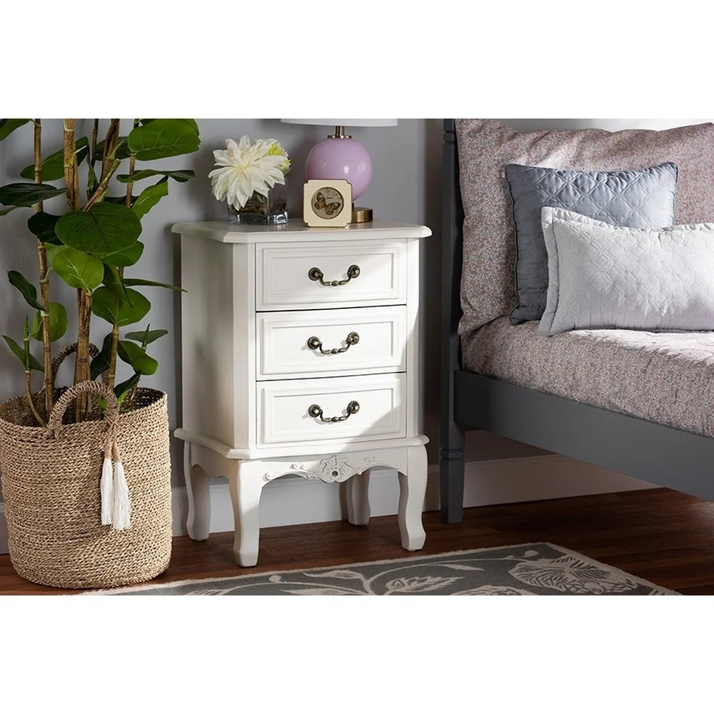 White 3-Drawer Wood Nightstand P63779