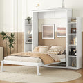 White Full Size Wood Murphy Bed with Shelves and Led Lights U697