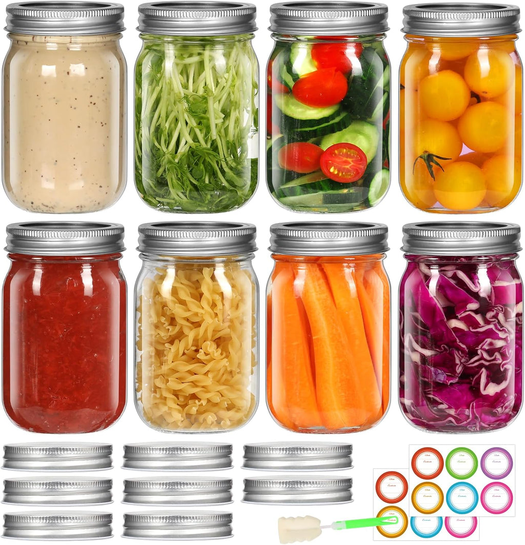 12 oz Clear Glass Mason Jar with Airtight Lid, 8 Pack P68784