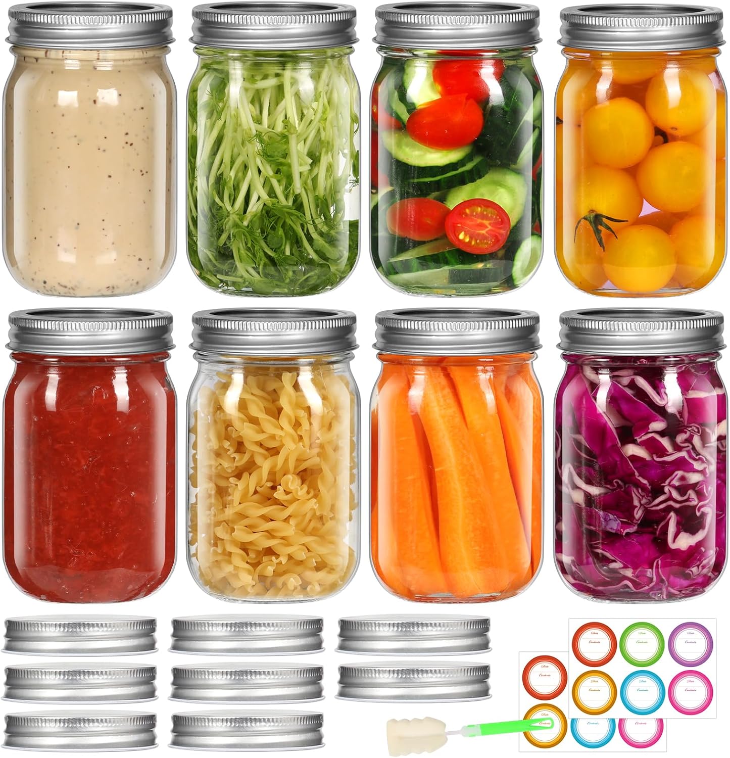 12 oz Clear Glass Mason Jar with Airtight Lid, 8 Pack P68784