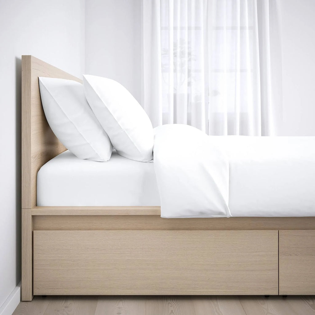 White Stained Oak Veneer King Bed Frame with 4 Storage Boxes H5802