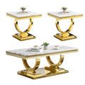 White Marble Coffee Table with Stainless Steel Pedestal C2593