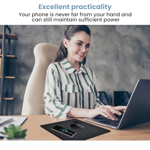 Black Leather Waterproof Large Desk Mat with Wireless Charger Z585194