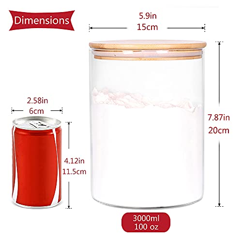 Glass Flour Container with Airtight Bamboo Lid, Large Glass Food Jar with Wooden Lid (3L) G16309