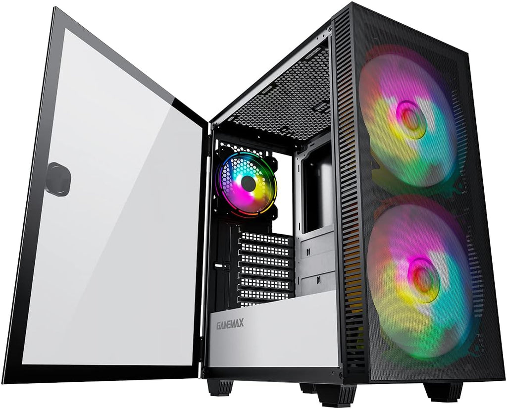 Black Mid-Tower ATX ARGB PC Gaming Case with Tempered Glass Side Panel H21223