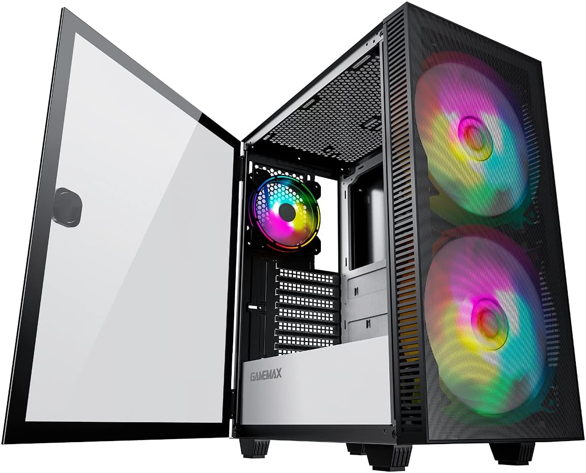 Black Mid-Tower ATX ARGB PC Gaming Case with Tempered Glass Side Panel H21223