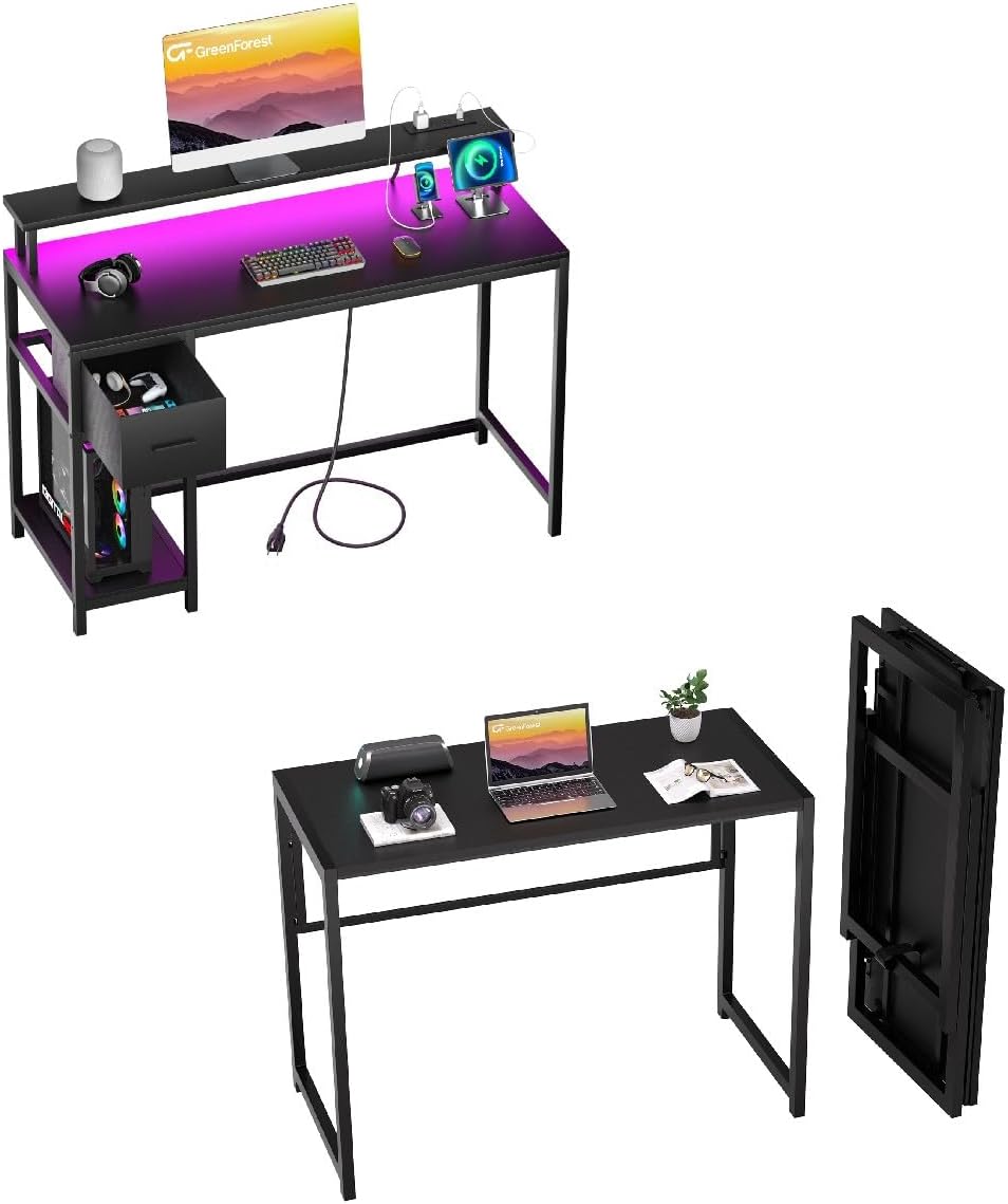 Black Folding Desk with Monitor Stand X735