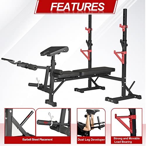 Weight Bench with Squat Rack, Adjustable Bench, Foldable Bench & Barbell Rack Stand, 660Lbs K8003