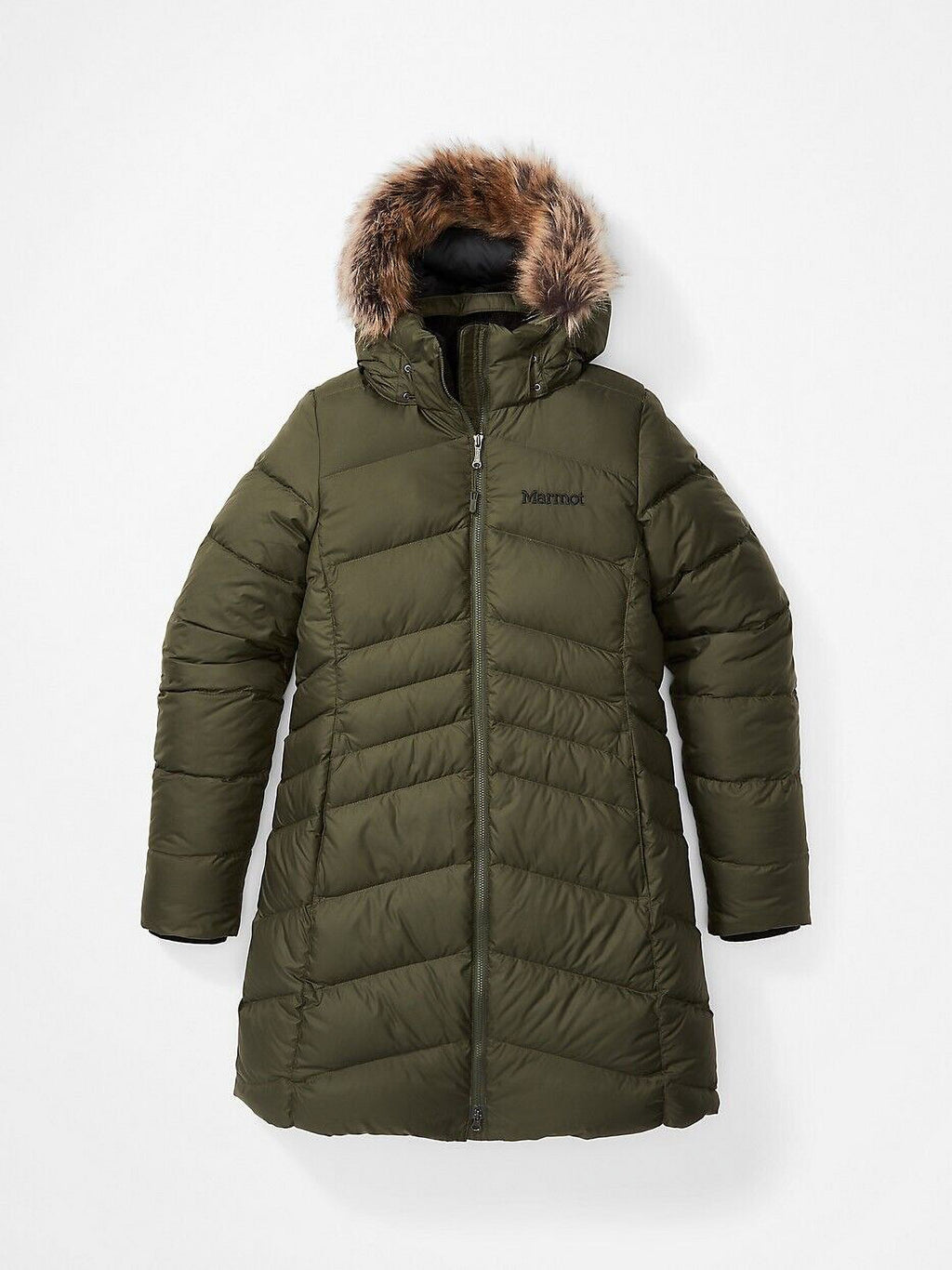 Olive Green Hooded Faux-Fur-Trim Coat Size XL D155242