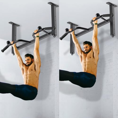 32" Ceiling Mounted Heavy Duty Pull Up Bar with Punching Bag Hanger and Resistance Bands C46598