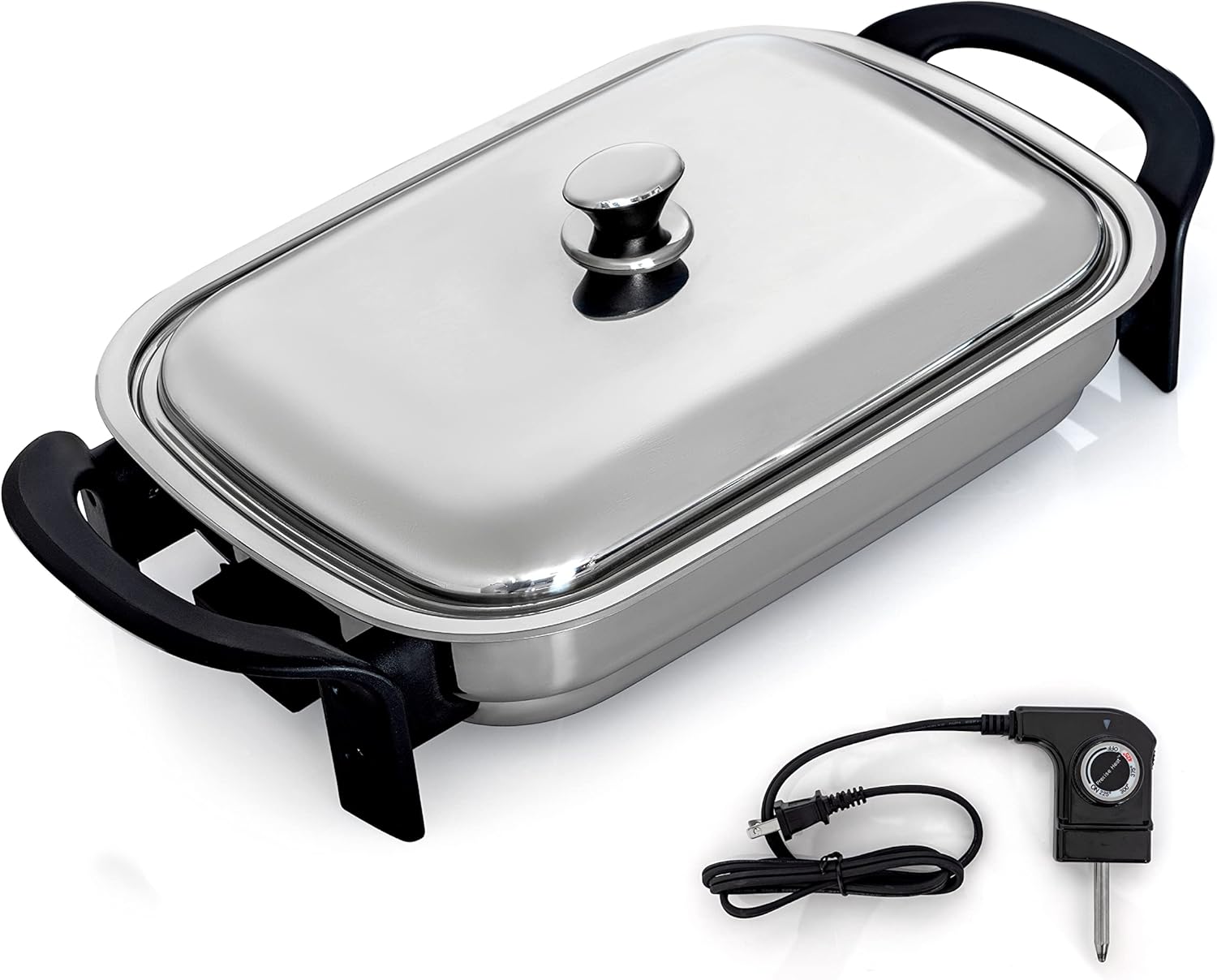 16-Inch Rectangular Stainless Steel Electric Skillet with Lid B873