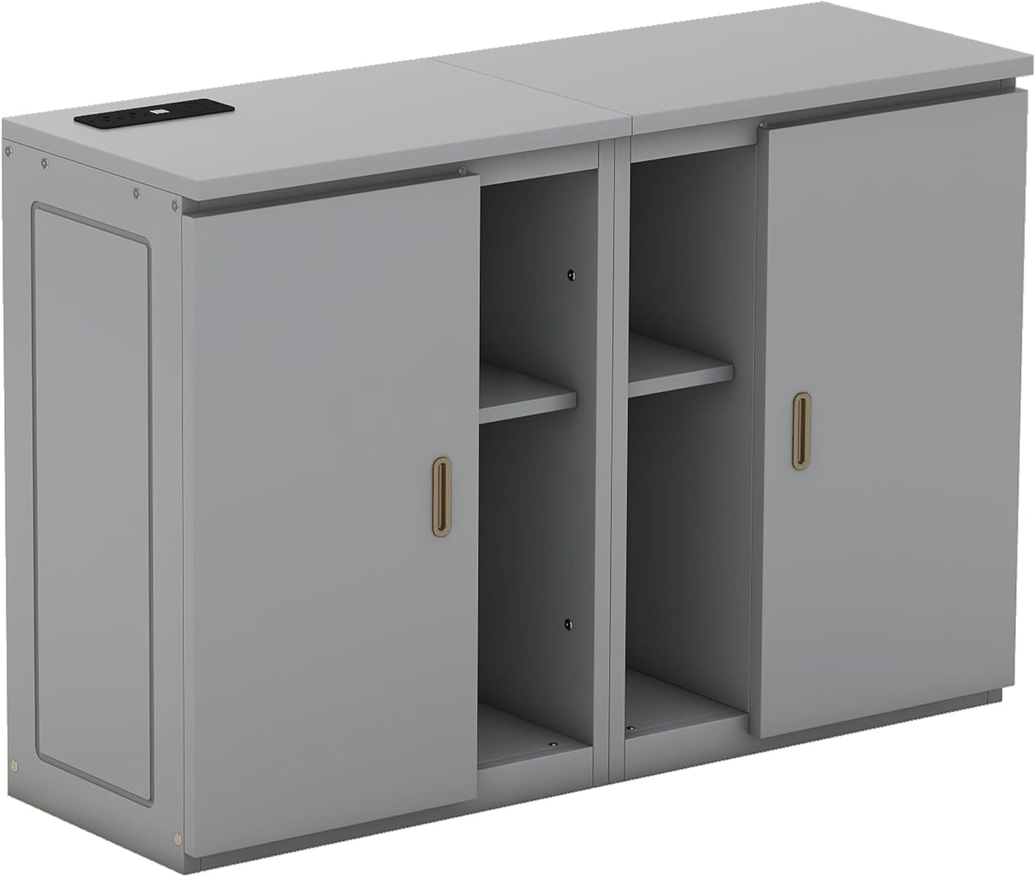 Queen Size Gray Murphy Wall Bed with Shelves and Cabinets D598