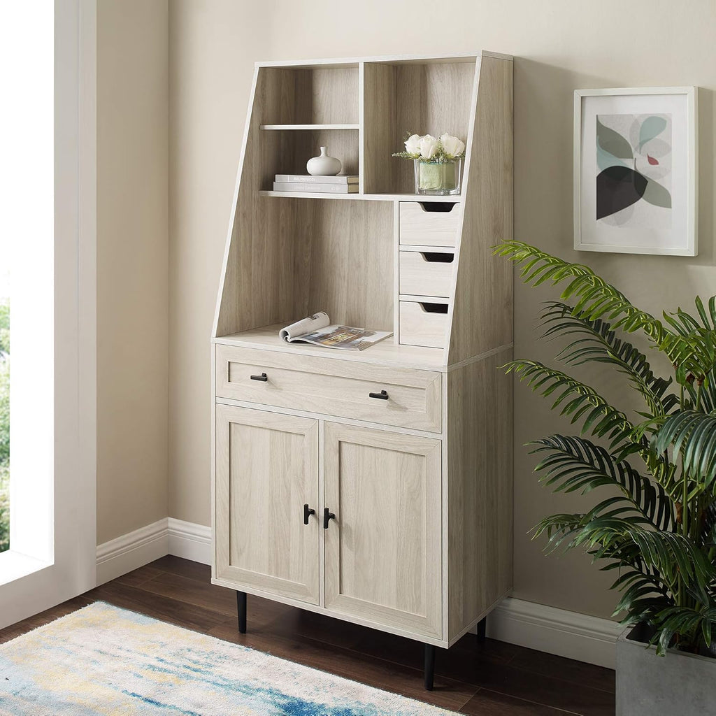 Birch Secretary Hutch Wood Desk with Keyboard Drawer Bookshelf Storage Cabinet R477