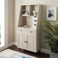 Birch Secretary Hutch Wood Desk with Keyboard Drawer Bookshelf Storage Cabinet R477