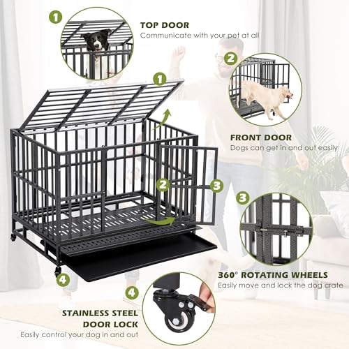 38 inch Folding Dog Crate with Removable Tray I525