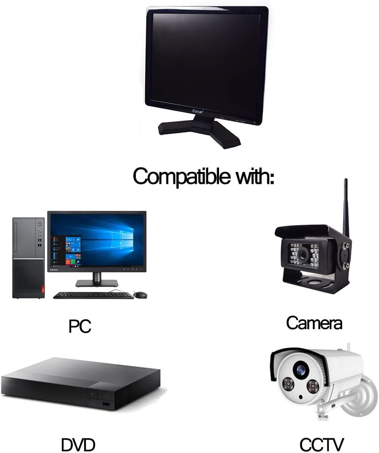 15 inch CCTV Security Monitor with BNC VGA HDMI AV Built-in Speaker 4:3 HD Display LCD Screen Display with USB Media Player C842033
