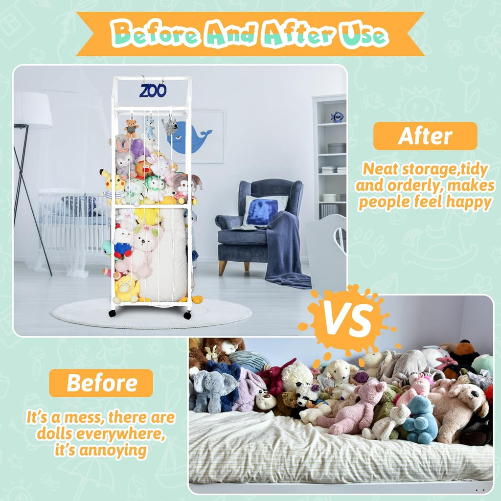 White Stuffed Animal Storage Zoo with Elastic Band and Net U904