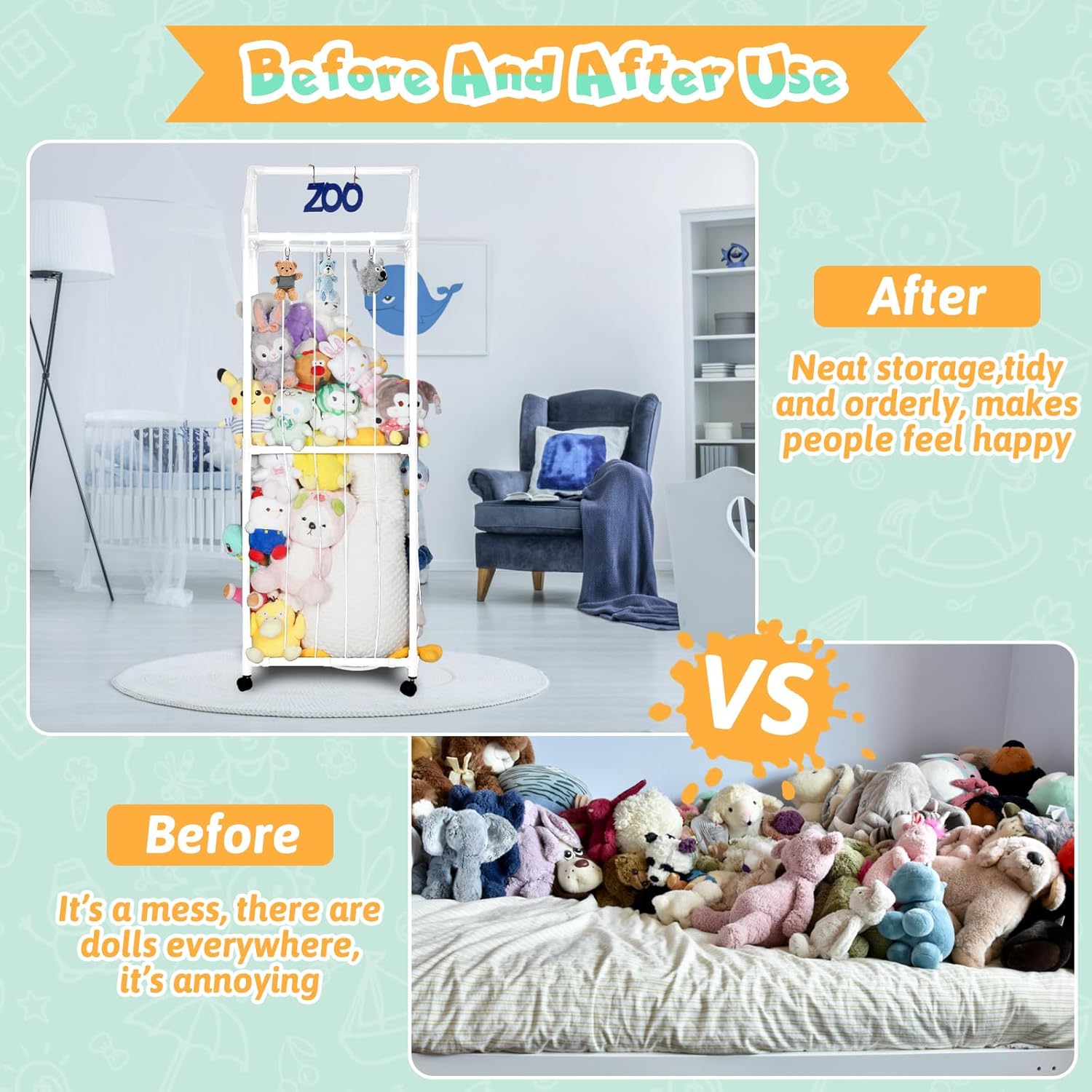 White Stuffed Animal Storage Zoo with Elastic Band and Net U904